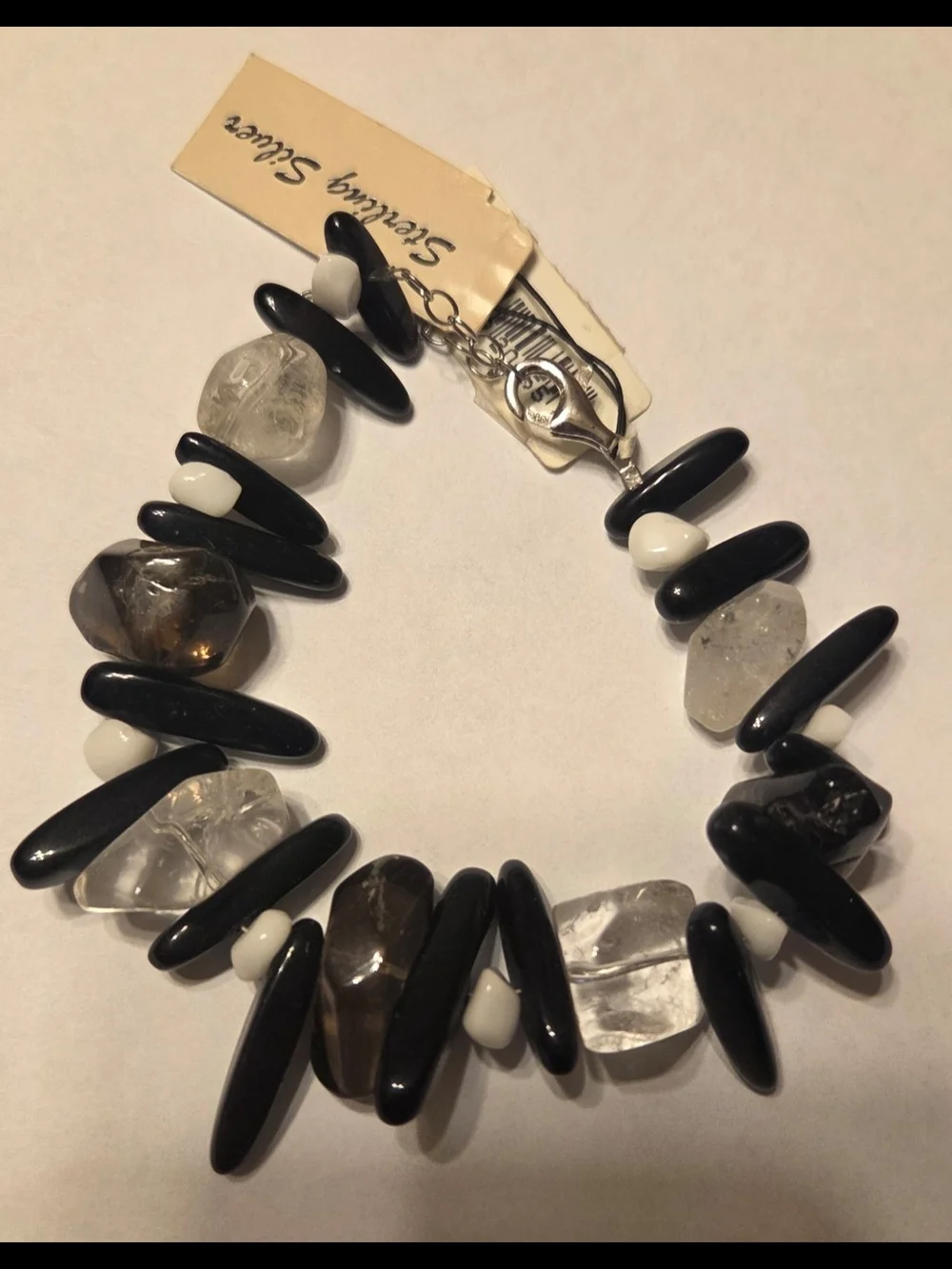 NWT Athra Smoky Quartz And Onyx Sterling Silver Bracelet